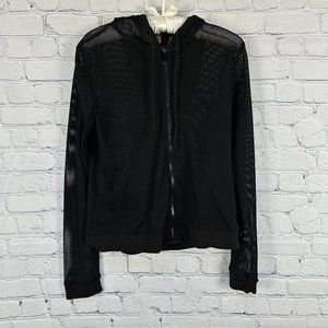 i.e. relaxed Women's Long Sleeve Mesh Zip Up Hoodie‎ Jacket, Size Large, Black